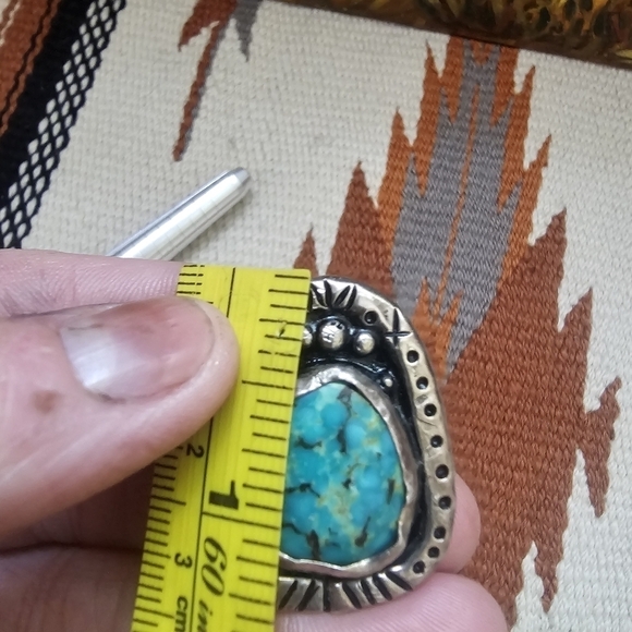 Large Vintage Signed Turquoise Sterling Native American Statement Ring - Picture 10 of 11